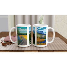 Load image into Gallery viewer, Beaver Boardwalk, Black Cat Mountain, and Roche Miette White 15oz Ceramic Mug