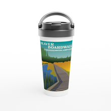 Load image into Gallery viewer, Beaver Boardwalk White 15oz Stainless Steel Travel Mug
