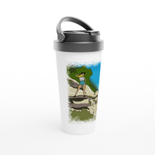 Load image into Gallery viewer, Hiking on Hoodoos White 15oz Stainless Steel Travel Mug