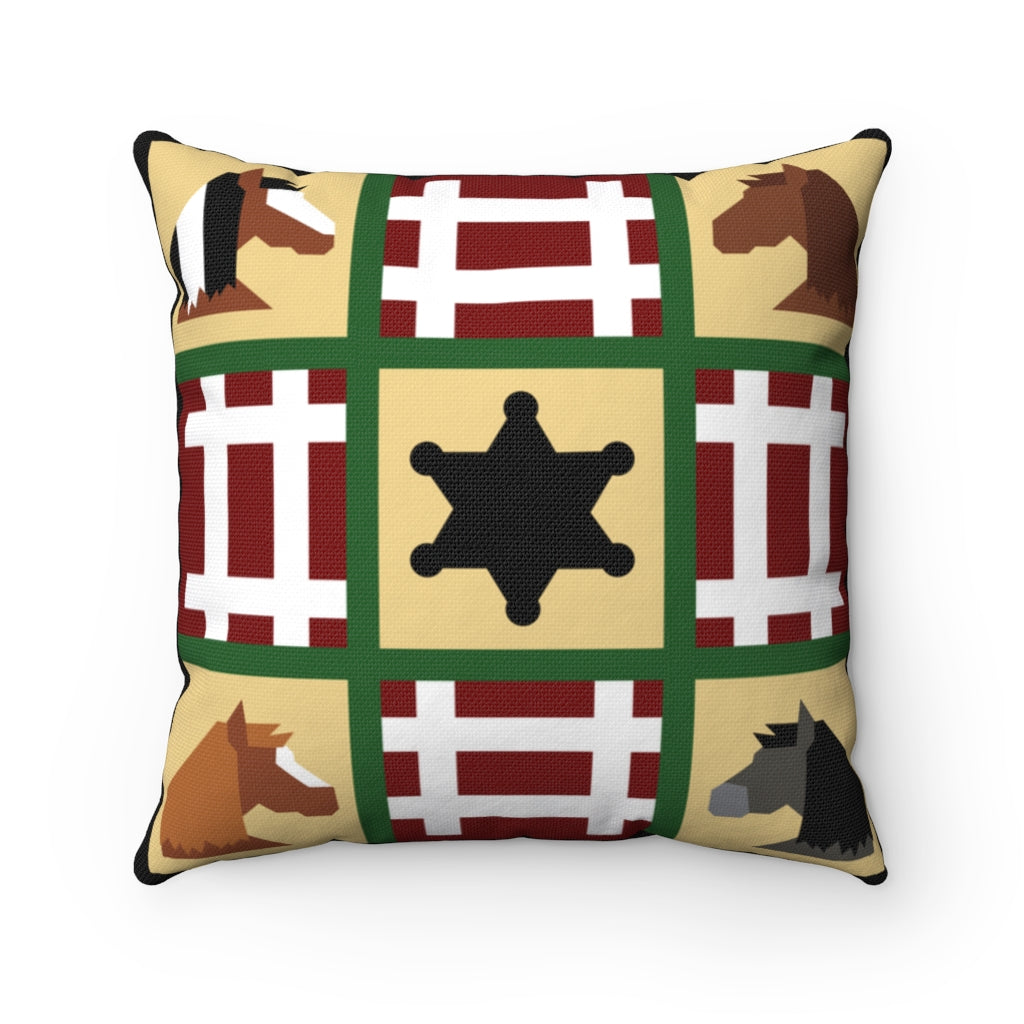 4 Horse Squares Quilt Spun Polyester Square Pillow