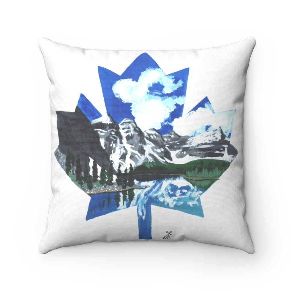 Maple Leaf Rocky Mountains Spun Polyester Square Pillow