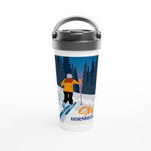 Load image into Gallery viewer, Ski Hornbeck White 15oz Stainless Steel Travel Mug
