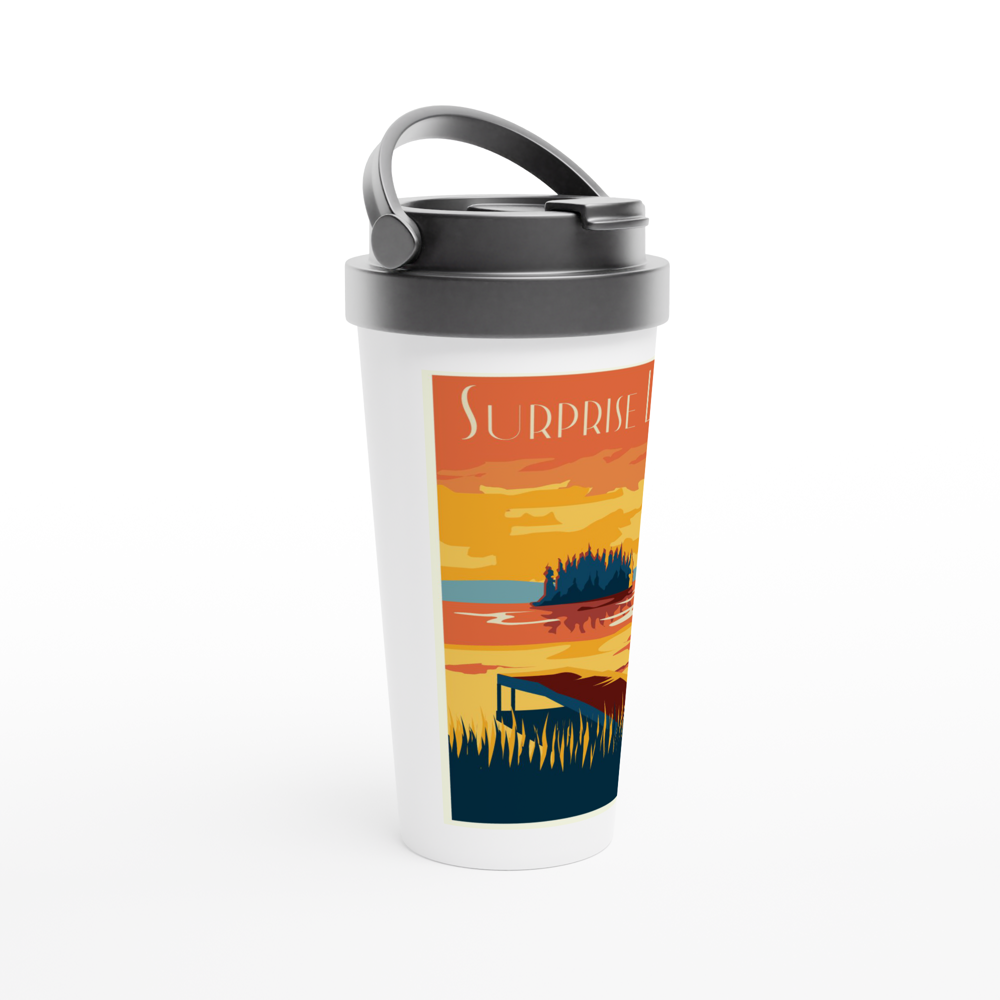 Surprise Lake White 15oz Stainless Steel Travel Mug