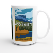 Load image into Gallery viewer, Beaver Boardwalk, Black Cat Mountain, and Roche Miette White 15oz Ceramic Mug
