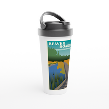 Load image into Gallery viewer, Beaver Boardwalk White 15oz Stainless Steel Travel Mug
