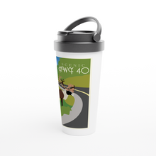 Load image into Gallery viewer, HWY 40 White 15oz Stainless Steel Travel Mug
